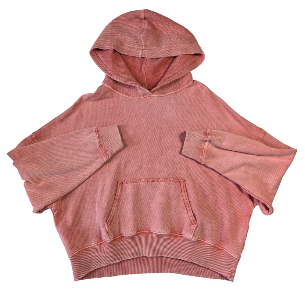 American Eagle Women Coral Pink Hoodie Hood M Relaxed Fit Pullover Boho Lounge